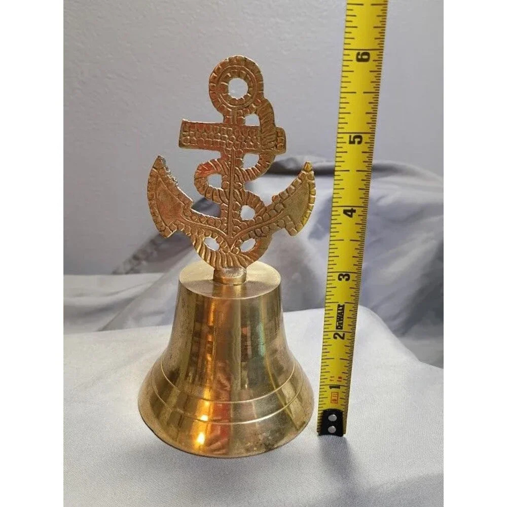 Vintage Brass Hand Bell Nautical Ship Anchor Ropes Shelf Table Maritime